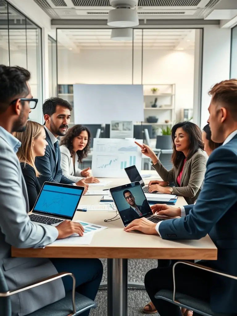 A diverse team of financial advisors consulting with a small business owner, highlighting the personalized support provided by Singa Finance.